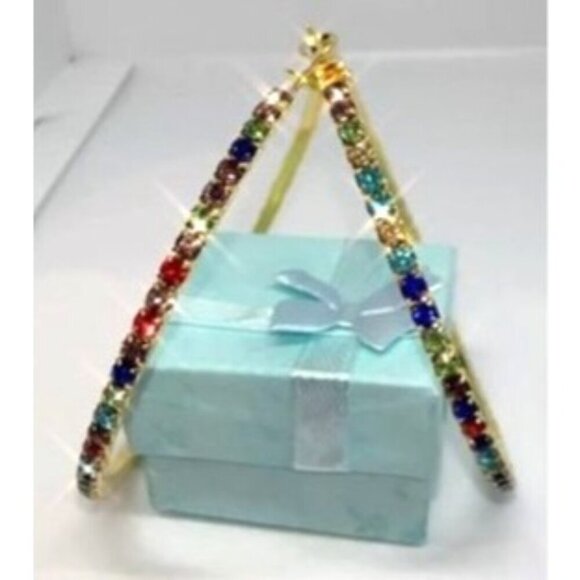 Crystal Hoop Earrings Gold Tone Multicolor Fashion Jewelry - Picture 2 of 7